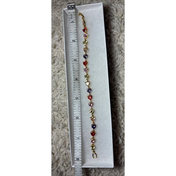 Round Cut Lab-Created Multi Stone Tennis Bracelet 14K Yellow Gold Plated 8in - Picture 5 of 10